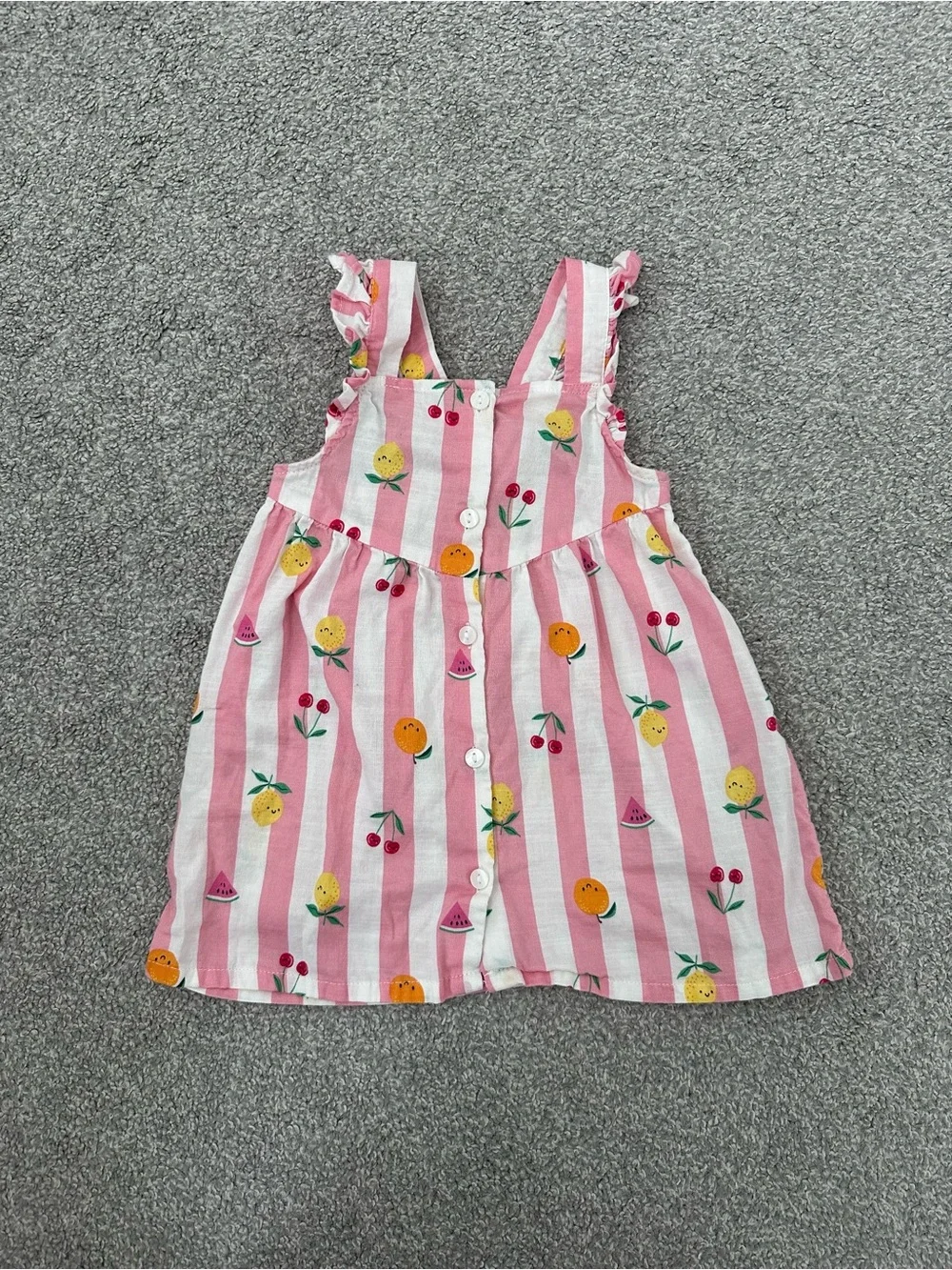 H&M Pink & White Striped Fruit Print Button-Front Dress